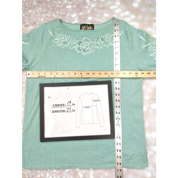 Vtg Bob Mackie QVC Womens Small 3/4 Sleeve Floral Cutout Mint Green Top - Picture 7 of 8
